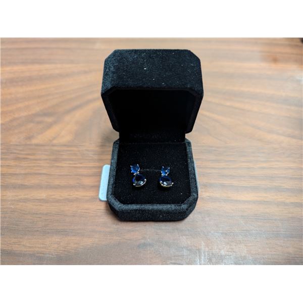 NEW Platinum Plated 2.0ct Each Pear Cut Lab-Created Blue Sapphire Dangle Earrings