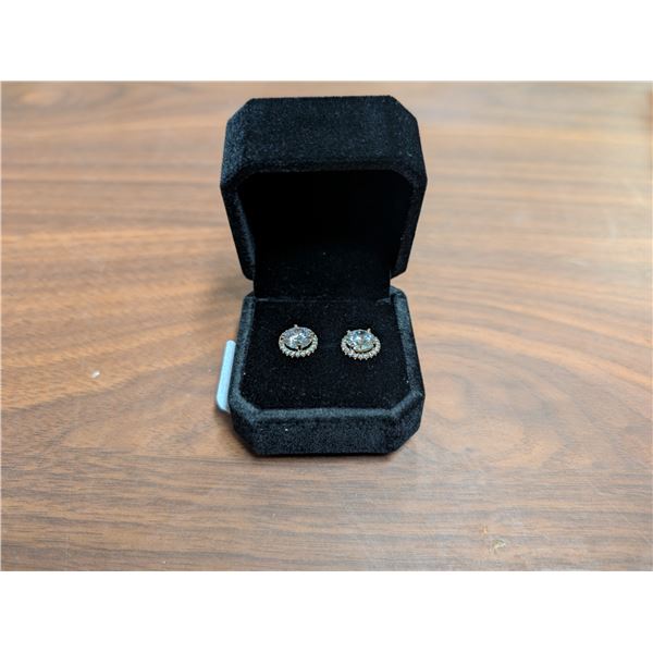 NEW 18K Gold Plated 2.0ct Each Simulated Diamond (CZ) Halo Stud Earrings