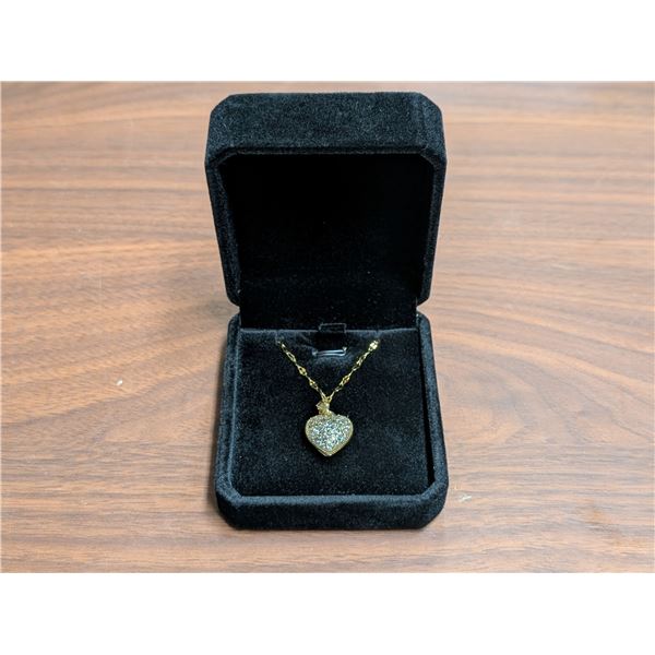 NEW 14K Gold Plated 20.0mm Simulated Diamond (CZ) Heart Cluster Necklace with 7.0mm Synthetic Pearl 