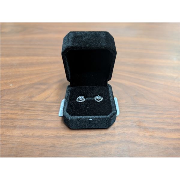 NEW 925S 0.5ct Simulated Diamond (CZ) Heart Halo Stud Earrings, Mounted in 925 Sterling Silver with 
