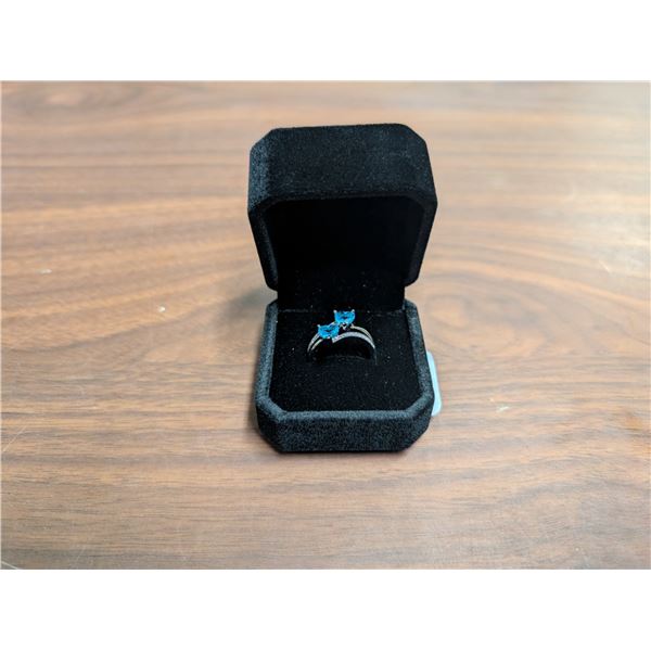NEW Platinum Plated 1.0tcw Heart Cut Blue Simulated Diamond (CZ) Chanel Ring - Size 7
