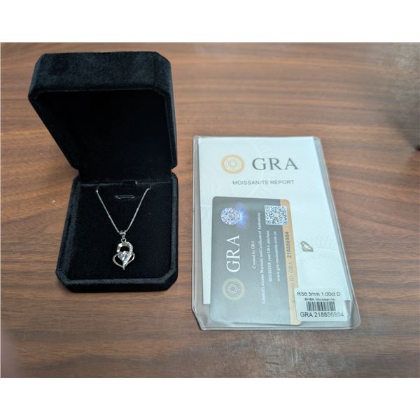 NEW 925S 1.0ct Heart Cut Moissanite Lab Diamond Heart Necklace, Adjustable 16" - 17", Mounted in 925