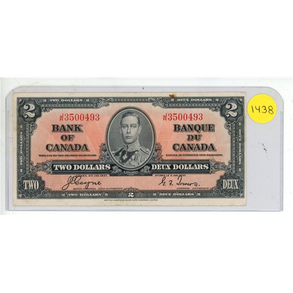 1937 Bank Of Canada Two Dollar Bank Note