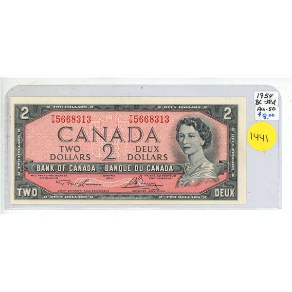 1954 Bank Of Canada Two Dollar Bank Note