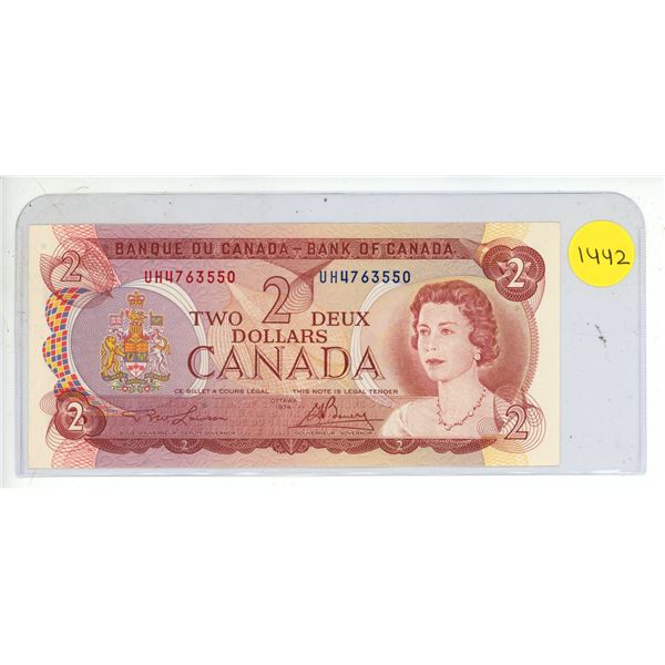 1974 Bank Of Canada Two Dollar Bank Note
