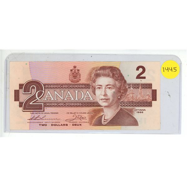 1986 Bank Of Canada Two Dollar Bank Note