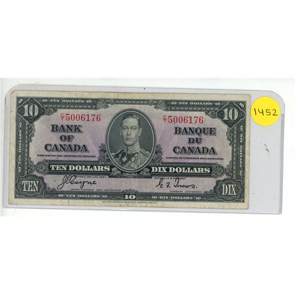1937 Bank Of Canada Ten Dollar Bank Note