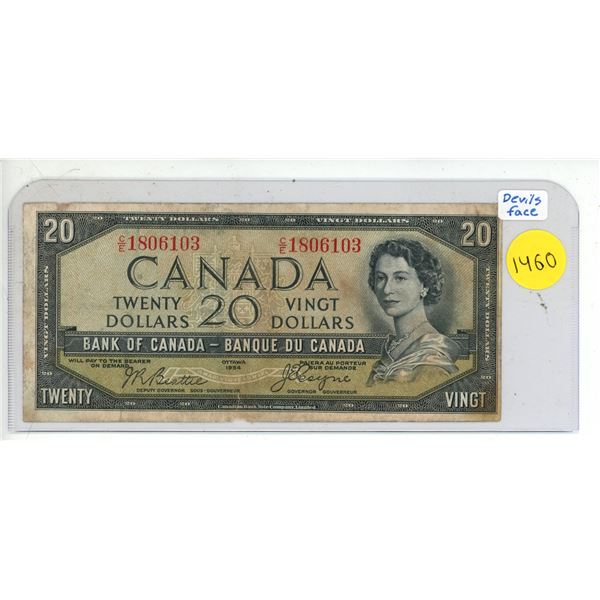 1954 Bank Of Canada Twenty Dollar Bank Note - Devil's Face