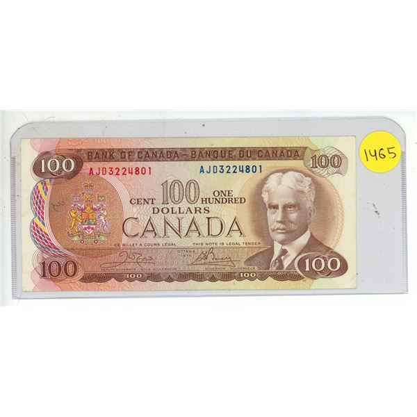 1975 Bank Of Canada Hundred Dollar Bank Note