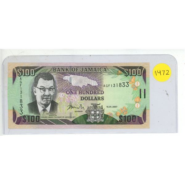 2007 Bank Of Jamaica One Hundred Dollar Bank Note