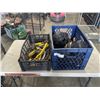 Image 1 : TWO TOTES WITH MASONRY TOOLS, HAND TOOLS AND A TORCH