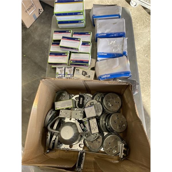 BOX OF LEVITON ELECTRICAL PLUGS