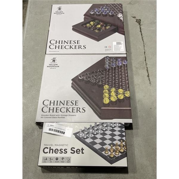 2 SETS OF CHINESE CHECKERS WITH WOODEN BOARD & TRAVEL MAGNETIC CHESS SET