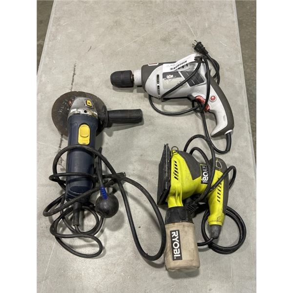 DIESEL CORDED DRILL AND RYOBI CORDED SANDER AND MASTERCRAFT CORDED ANGLE GRINDER