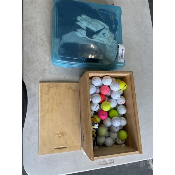 LARGE ASSORTMENT OF IRONS, GOLD BALLS, AND GLOVES