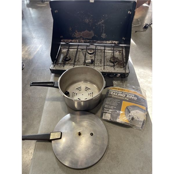 PRESTO PRESSURE COOKER AND COLEMAN CAMP STOVE