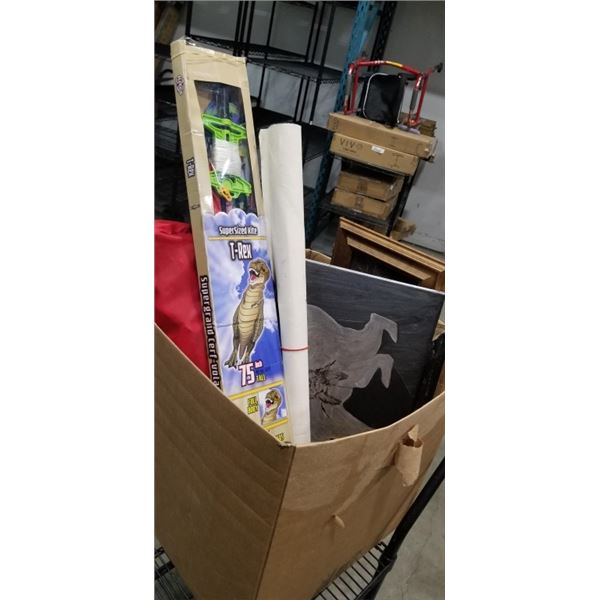 BOX OF PAINTINGS AND FABRIC ART
