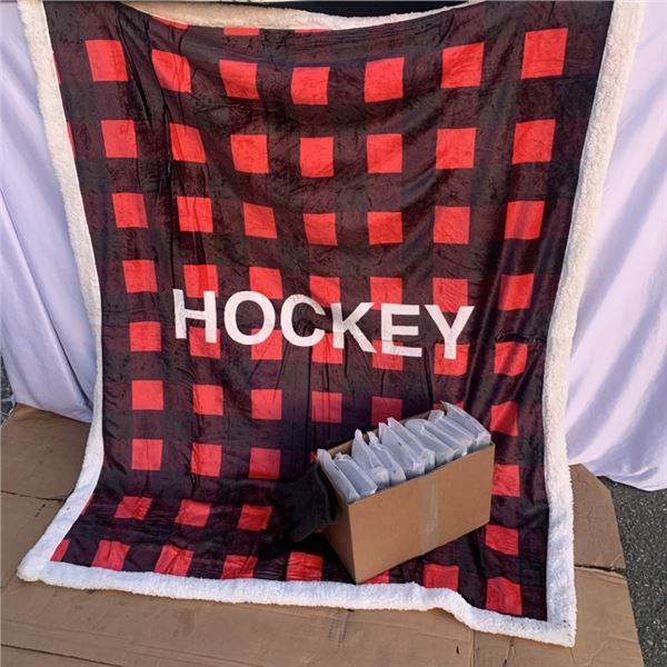 10 PAIRS OF NEW DEERSKIN GLOVES AND NEW HOCKEY FLEECE BLANKET