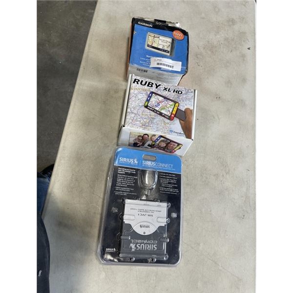 GARMIN GPS UNIT, SIRIUS CONNECT TUNER, AND RUBY XL VIEWER