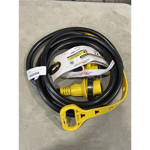 AS NEW 15FT 30AMP RV CABLE WITH TWIST LOCK CONNECTOR