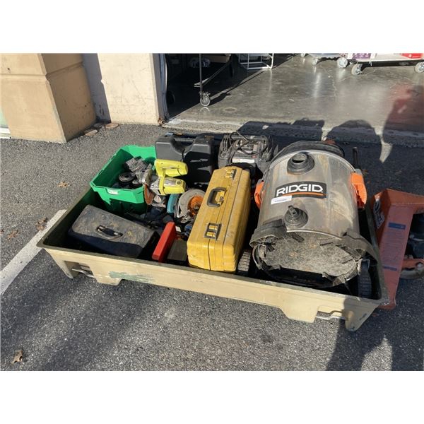 PALLET BIN OF ASSORTED TOOLS, HARDWARE AND MORE,NEW DOWLLLAR STORE ITEMS ETC, MUST TAKE ALL, BIN INC