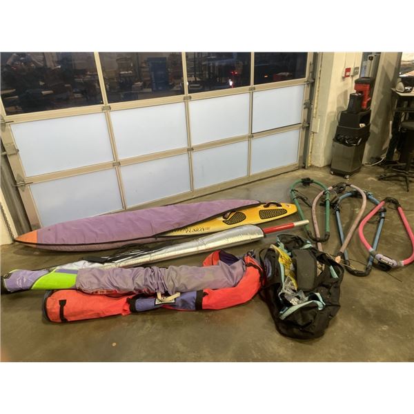 WIND SAILING BOARD W/ ACCESSORIES, NEW PADDLES, ETC