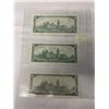 Image 2 : 3 CANADIAN CENTENNIAL 1967 $1 BILL WITH 1867-1967 SERIAL NUMBER