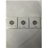 Image 2 : 3 CANADIAN KING GEORGE V LOW MINTAGE SILVER 10 CENT 1932, 1933, 1934 .800 SILVER
