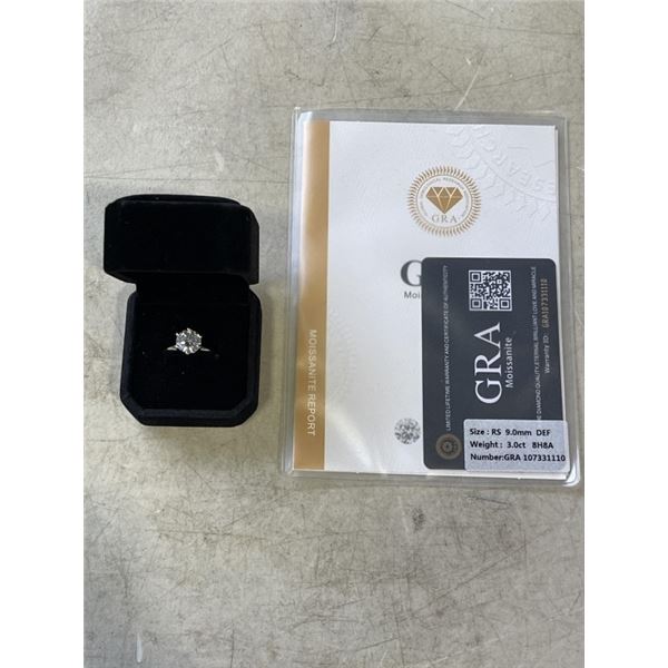 NEW S925 3.0CT MOISSANITE LAB DIAMOND SOLITAIRE RING, RESIZEABLE, MOUNTED IN 925 STERLING SILVER W/ 