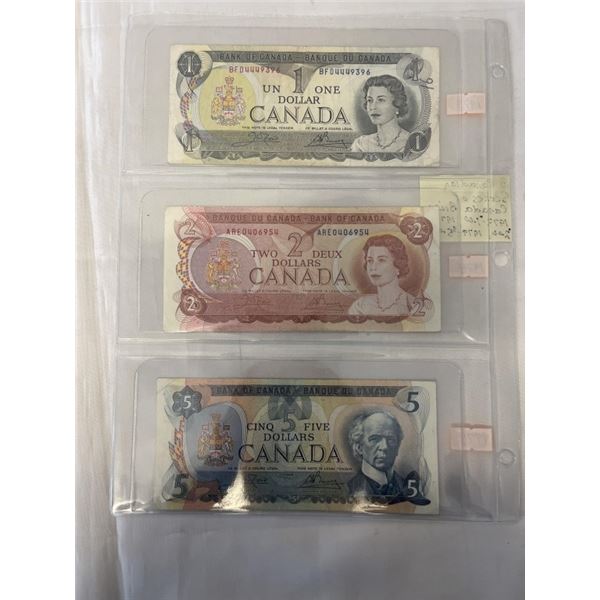 3 CANADIAN SCENES OF CANADA BILLS 1973 $1, 1974 $2, 1979 $5