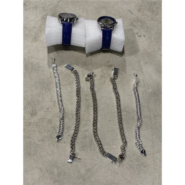 2 NEW WATCHES AND LOT OF CHAINS - CLASPS HAVE 925 MARKING, APPEAR TO BE PLATTED