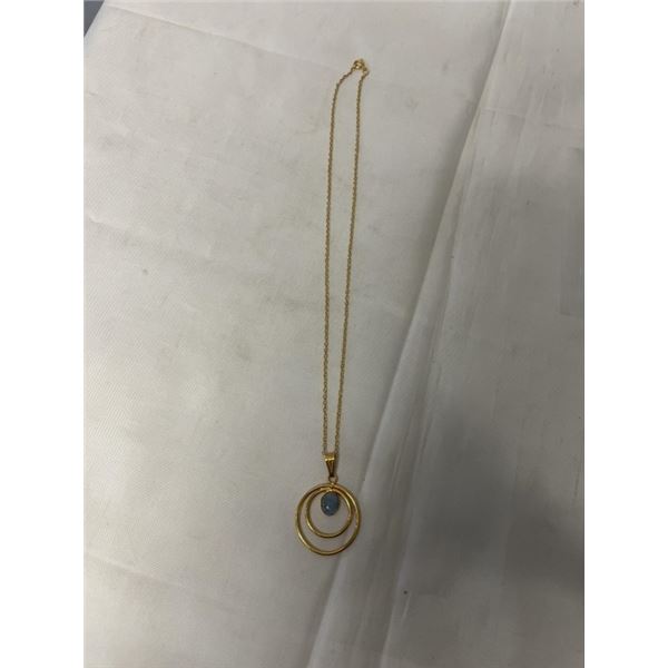 GOLD PLATED PENDANT W/ AUSTRAILIAN BLACK OPAL DOUBLET STONE W/ CHAIN NECKLACE