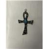 Image 1 : VINTAGE STERLING SILVER CROSS W/ GENUINE TURQUOISE STONE PENDANT 2.5" L, 1.5" W