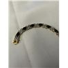Image 2 : GOLD PLATED TENNIS BRACELET W/ BLUE SAPPHIRE STONES AND GENUINE DIAMONDS 7.5" LENGTH, SAFETY LOCK, U
