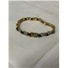 Image 3 : GOLD PLATED TENNIS BRACELET W/ BLUE SAPPHIRE STONES AND GENUINE DIAMONDS 7.5" LENGTH, SAFETY LOCK, U