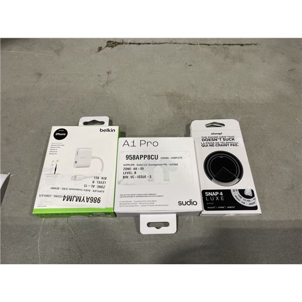 SUDIO A1 PRO BLUETOOTH HEADPHONES, 2 OHSNAP! PHONE GRIPS, AND 3.5MM AUDIO JACK