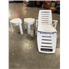 Image 1 : GRACIOUS LIVING ANTIGUA FOLDING SUN LOUNGER AND 2 PLASTIC SIDE TABLES