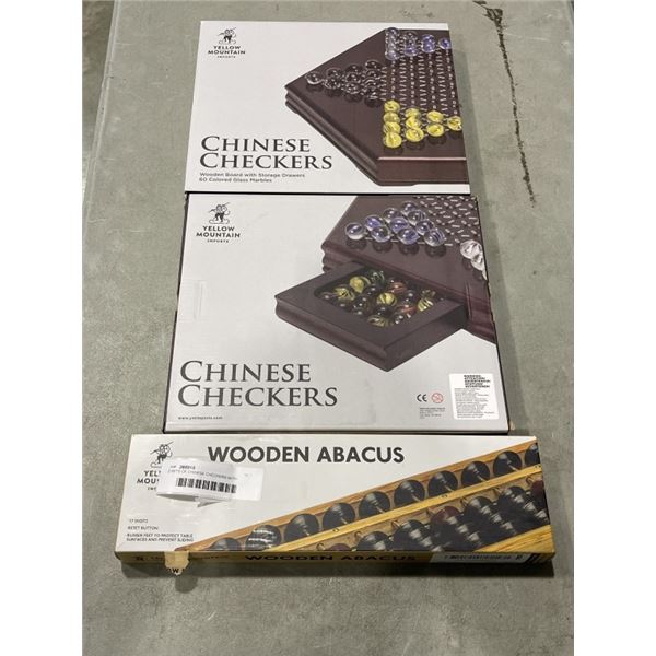 2 SETS OF CHINESE CHECKERS WITH WOODEN BOARD & WOODEN ABACUS GAME