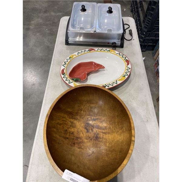 FOOD WARMER, LARGE SALAD BOWL, AND SERVING PLATTER