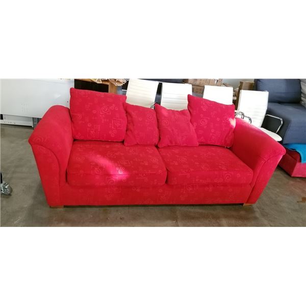 RED FABRIC ROLLED ARM SOFA