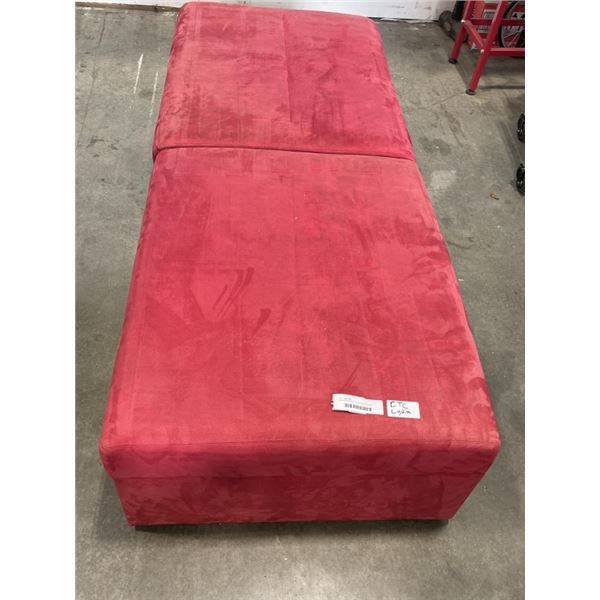RED MICROFIBRE STORAGE OTTOMAN
