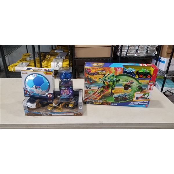 NEW KIDS TOYS - HOTWHEELS TRUCK, CAT METAL EQUIPTMENT MACHINES, SPHERE BALL, AND SOCCER BALL