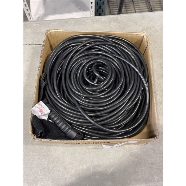 AS NEW HEAVY DUTY 200FT INDOOR OUTDOOR 3 WIRE GROUNDED ELECTRICAL CORD, BLACK 16AWG