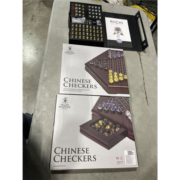 2 SETS OF CHINESE CHECKERS WITH WOODEN BOARD & JAPANESE MAHJONG SOFT CASE GAME