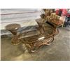 Image 1 : 4PC RATTAN AND GLASS COFFEE AND END TABLE SET