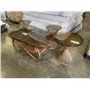 Image 2 : 4PC RATTAN AND GLASS COFFEE AND END TABLE SET