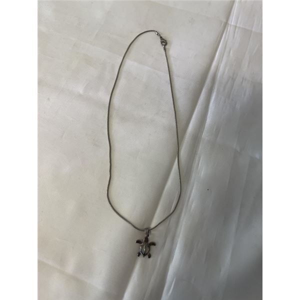 VINTAGE STERLING SILVER TURLE PENDANT W/ CHAIN NECKLACE MARKED 925