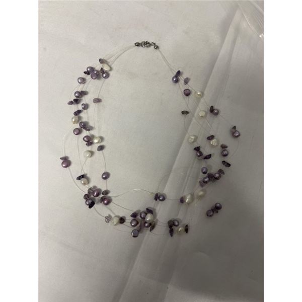 MULTI STRAND WHITE AND BRONZE CULTURED FRESHWATER PEARLS NECKLACE