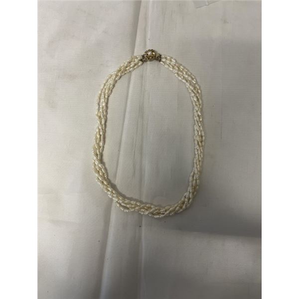 VINTAGE 5 STRANDS GENUINE CULTURED FRESHWATER PEARLS NECKLACE W/ ORIGINAL CLASP
