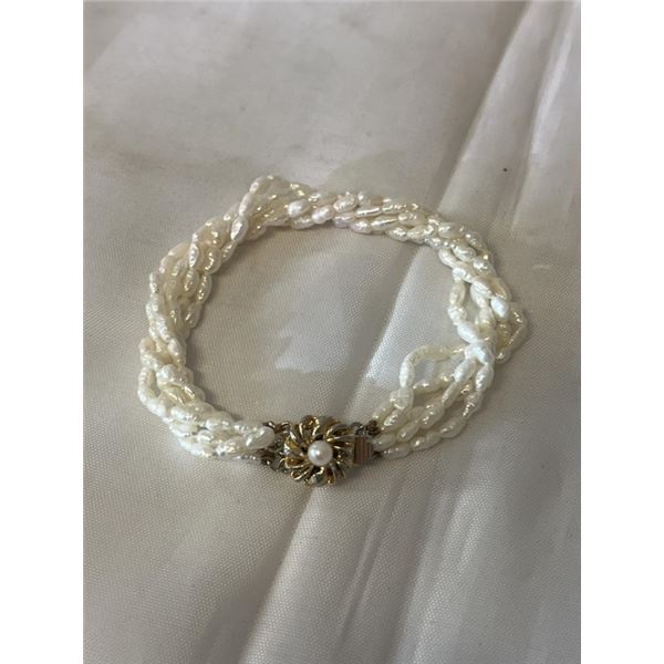 VINTAGE 5 STRANDS GENUINE CULTURED FRESHWATER PEARLS NECKLACE W/ ORIGINAL CLASP